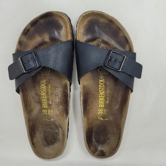 Birkenstock Sandals EU38 US7 Madrid Black Birko-Flor Slip On Slides Adjustable - Picture 4 of 10